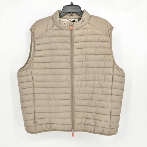 Save the Duck Womens Giga 16 Puffer Vest XXL Dune Beige Full Zip Mock Neck NWT - Picture 1 of 8
